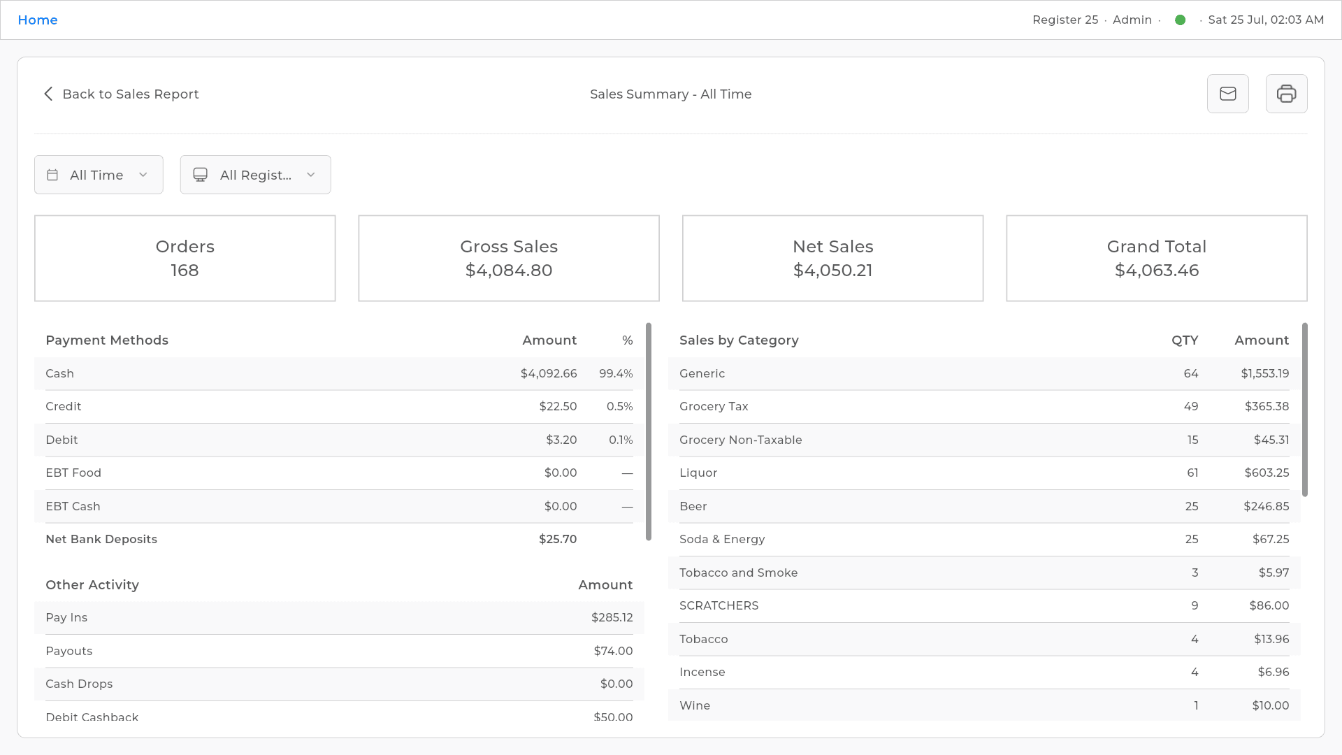 Bikpays Reports screen